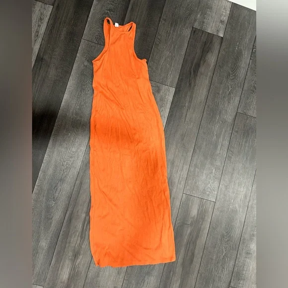 open lace back dress Neon Orange Ribbed Knit Long Dress main image 0